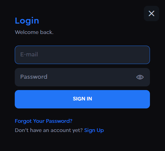 Skycrown login interface on mobile